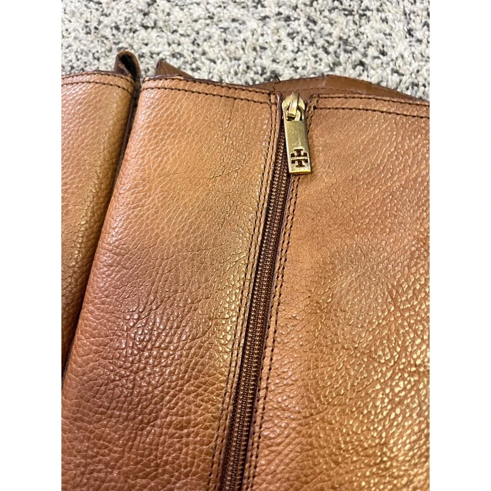 Tory Burch Brown Leather Riding Boots Logo Buckle Knee High Women Size‎ 6